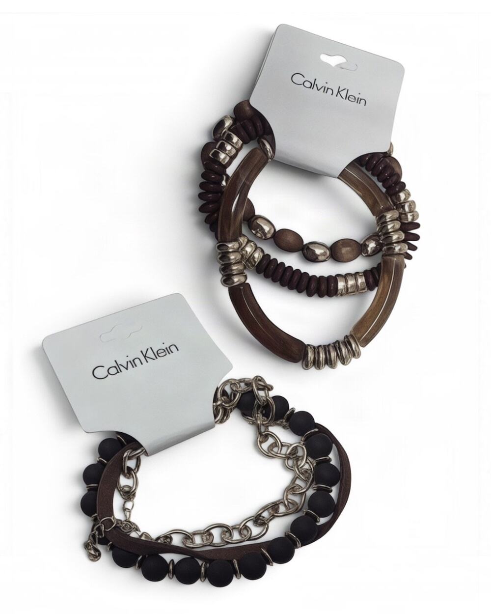 NWT Calvin Klein Bracelet Lot of 2 Multi-Strand Brown Black Gold Tone